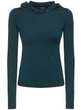 Alosoft Hooded Runner Long Sleeve by Alo in Sz XS Black Midnight Green
